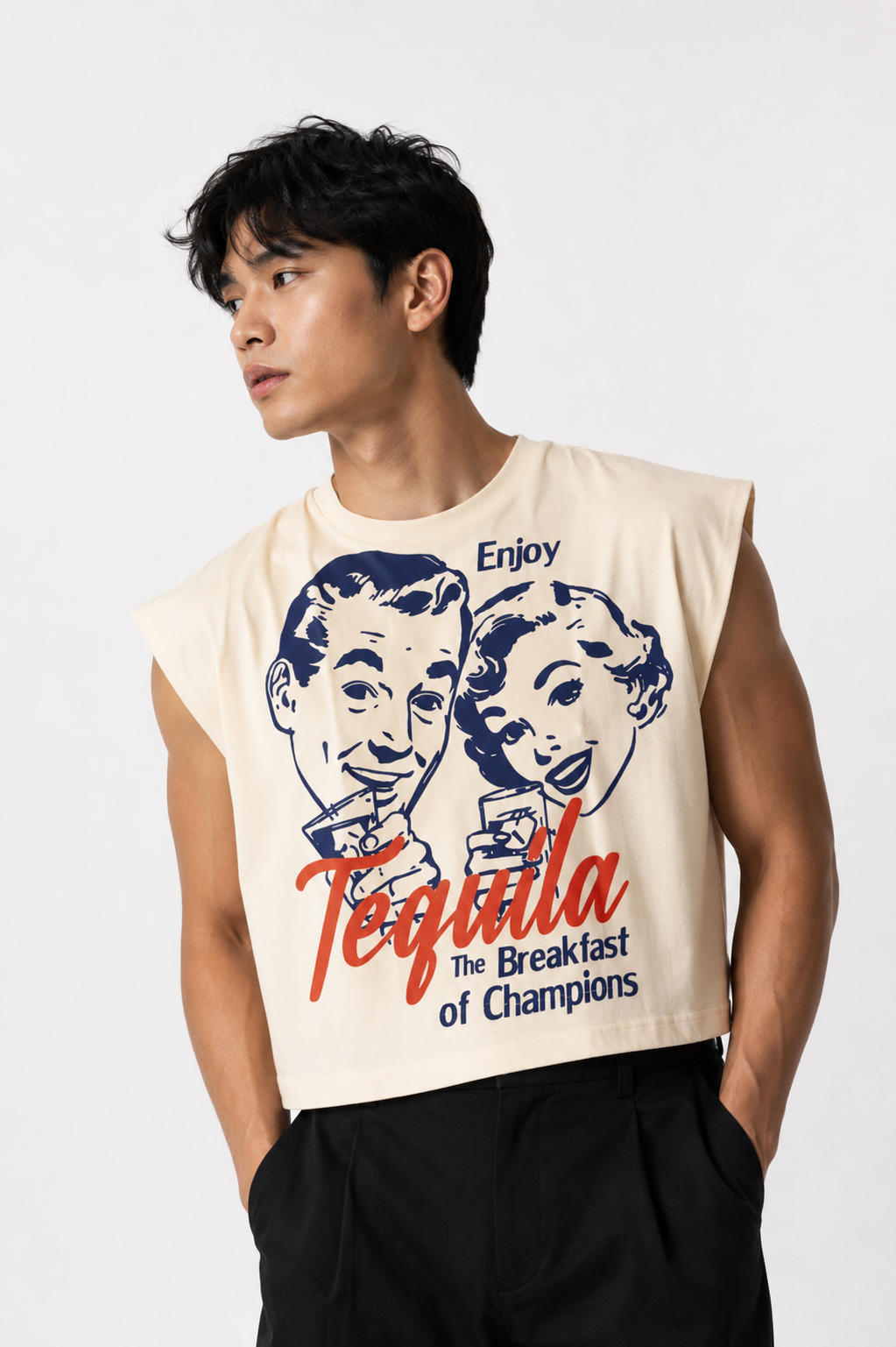 Tequila Breakfast Cropped Muscle Tee — Cream