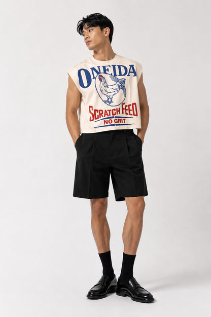 Oneida Vintage Feed Cropped Muscle Tee — Cream