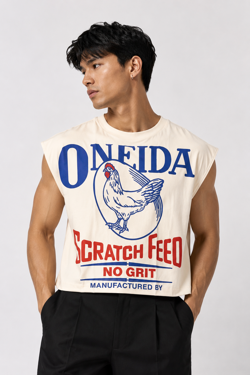 Oneida Vintage Feed Cropped Muscle Tee — Cream