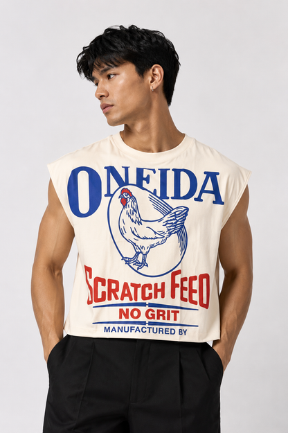 Oneida Vintage Feed Cropped Muscle Tee — Cream