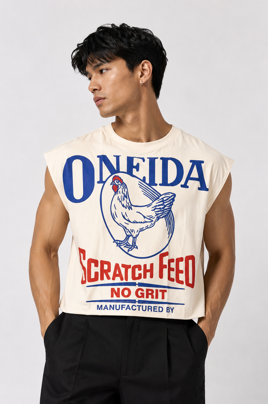 Oneida Vintage Feed Cropped Muscle Tee — Cream