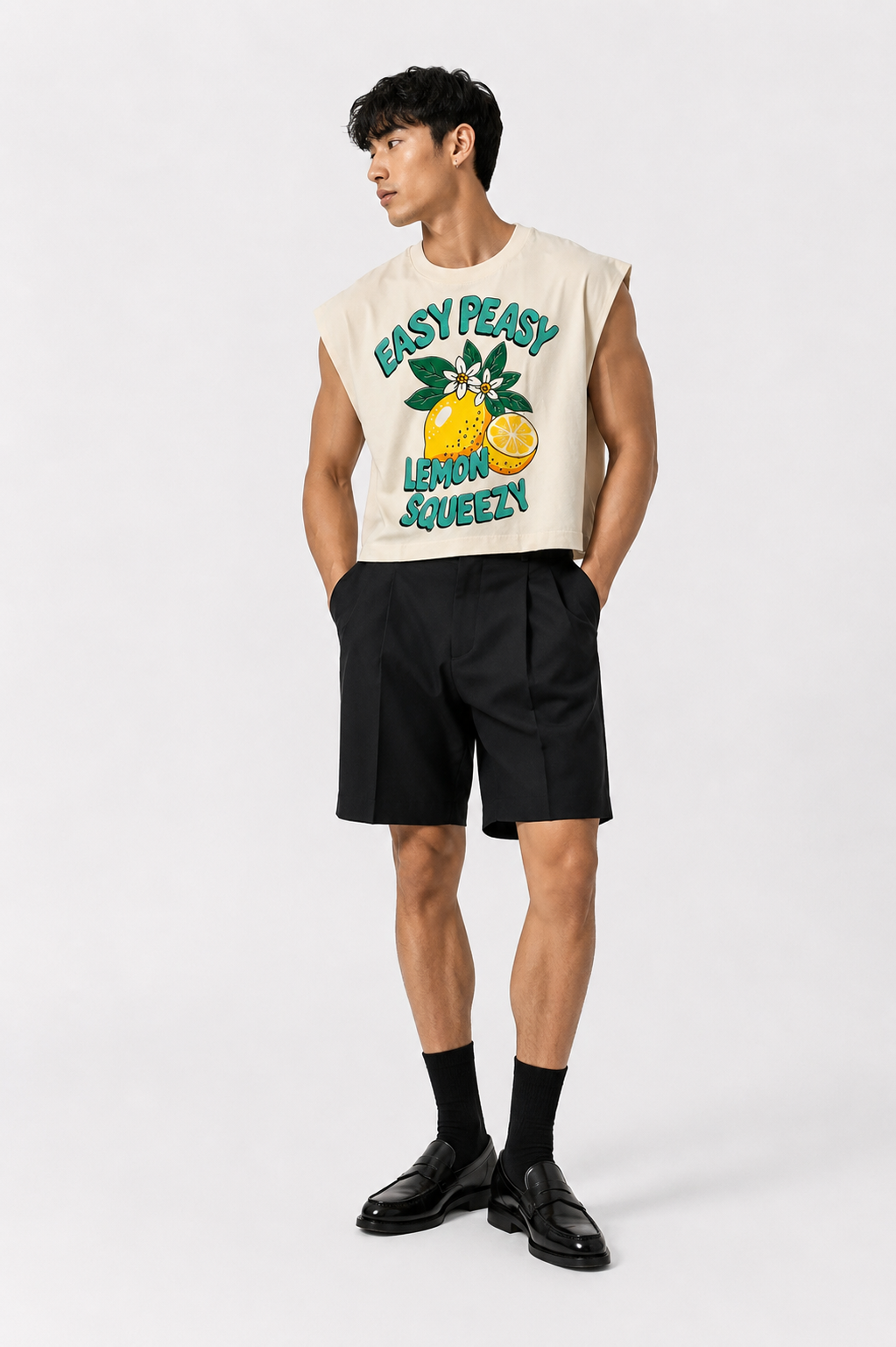 Easy Peasy Lemon Cropped Muscle Tee — Cream