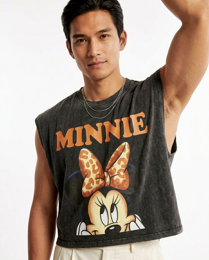 Minnie Leopard Bow Cropped Muscle Tee