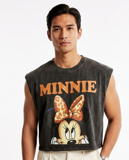 Minnie Leopard Bow Cropped Muscle Tee