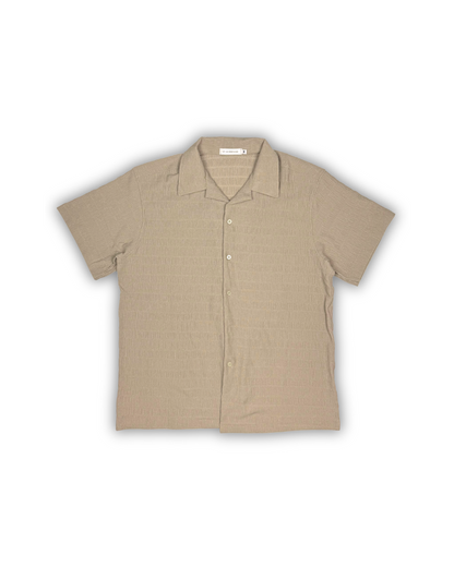 Beige Seersucker Camp Shirt