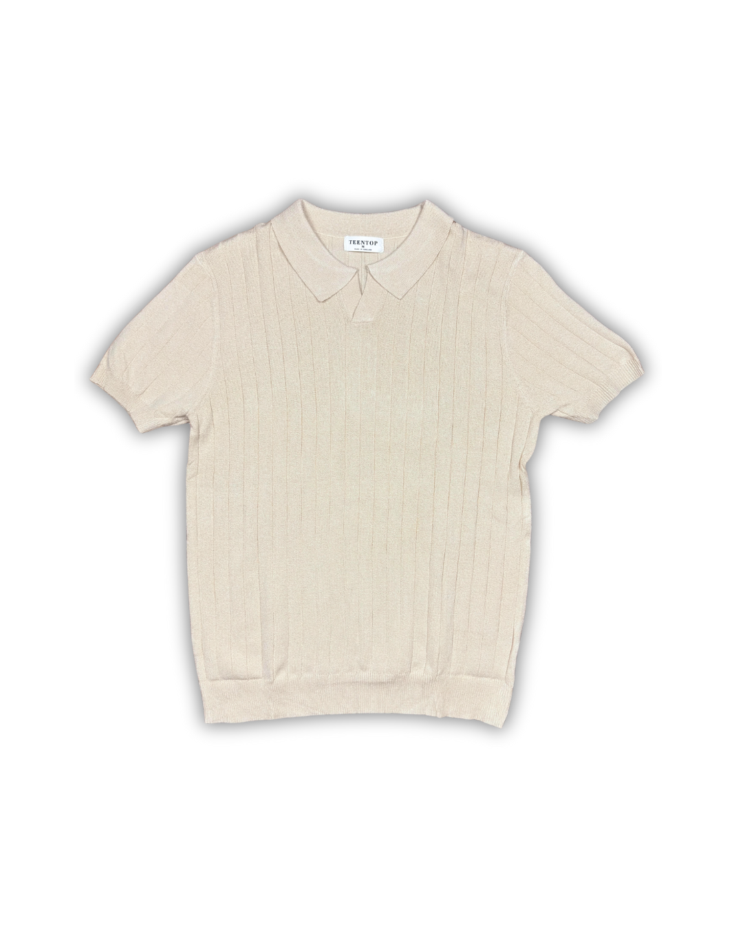 Beige Ribbed Knit Polo