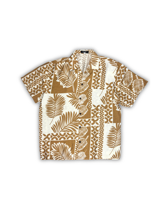 Tan Leaf Block Camp Shirt